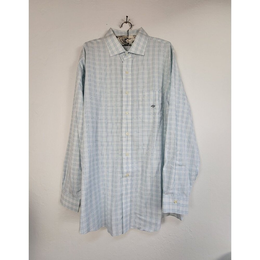Brooks Brothers Mens Slim Fit Non-Iron Dress Shirt 17.5 35 Blue Plaid All Cotton